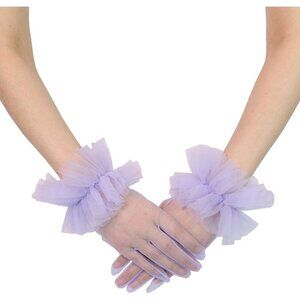 Women's Evening Lavender Ruffles Tulle Mesh Short Gloves Party Tea Wedding Prom